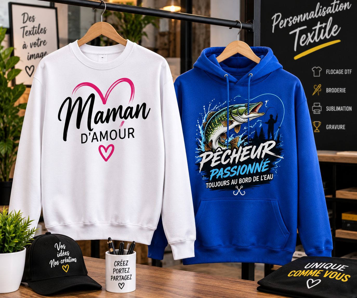 Sweats et Hoodies personnalisés - flocage DTF, broderie, sublimation